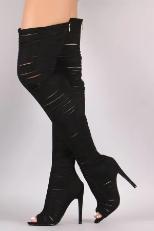 Strappy Peep Toe Stiletto Over The Knee Boots