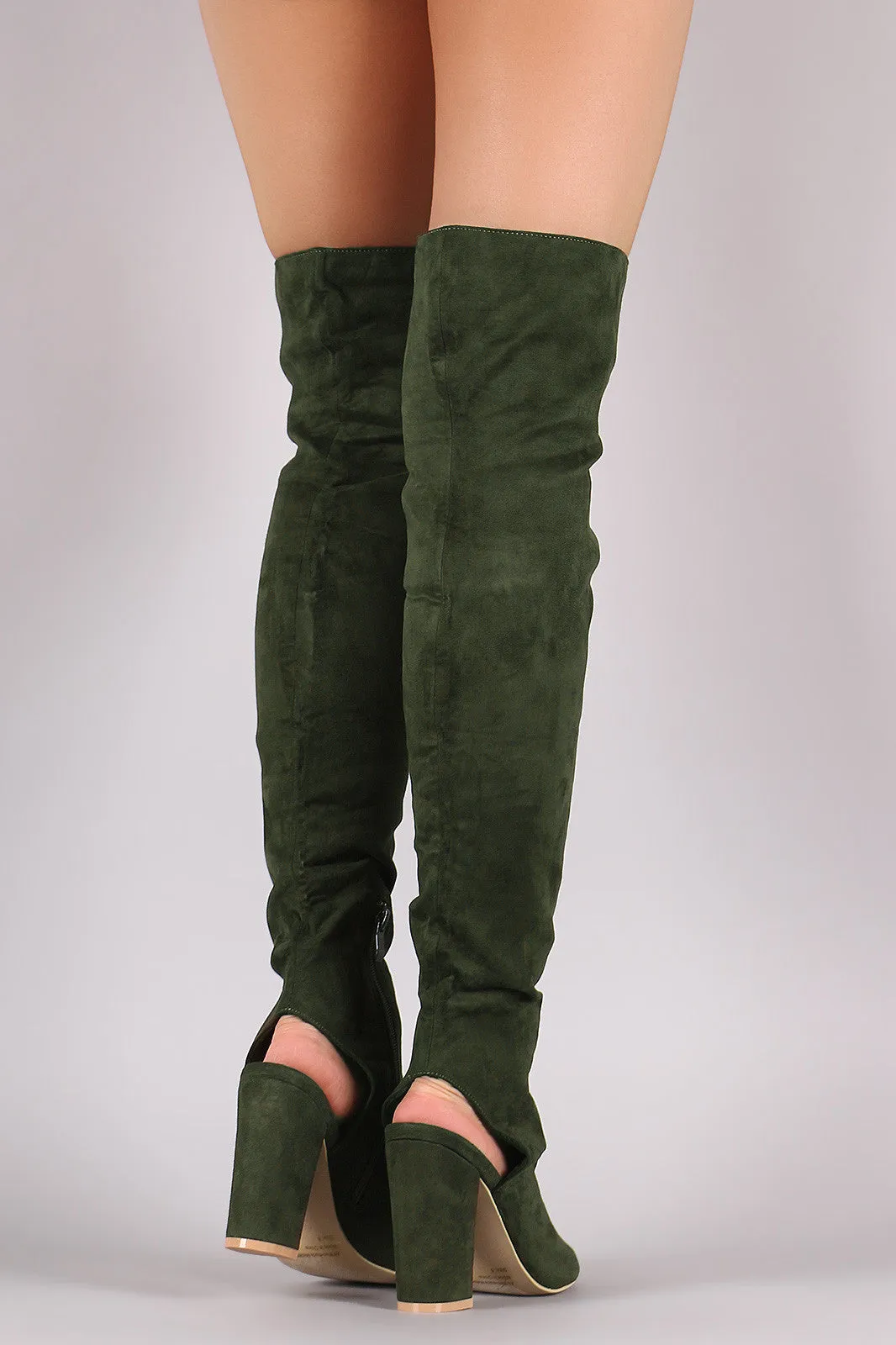 Suede Cutout Chunky Heeled Over-The-Knee Boots