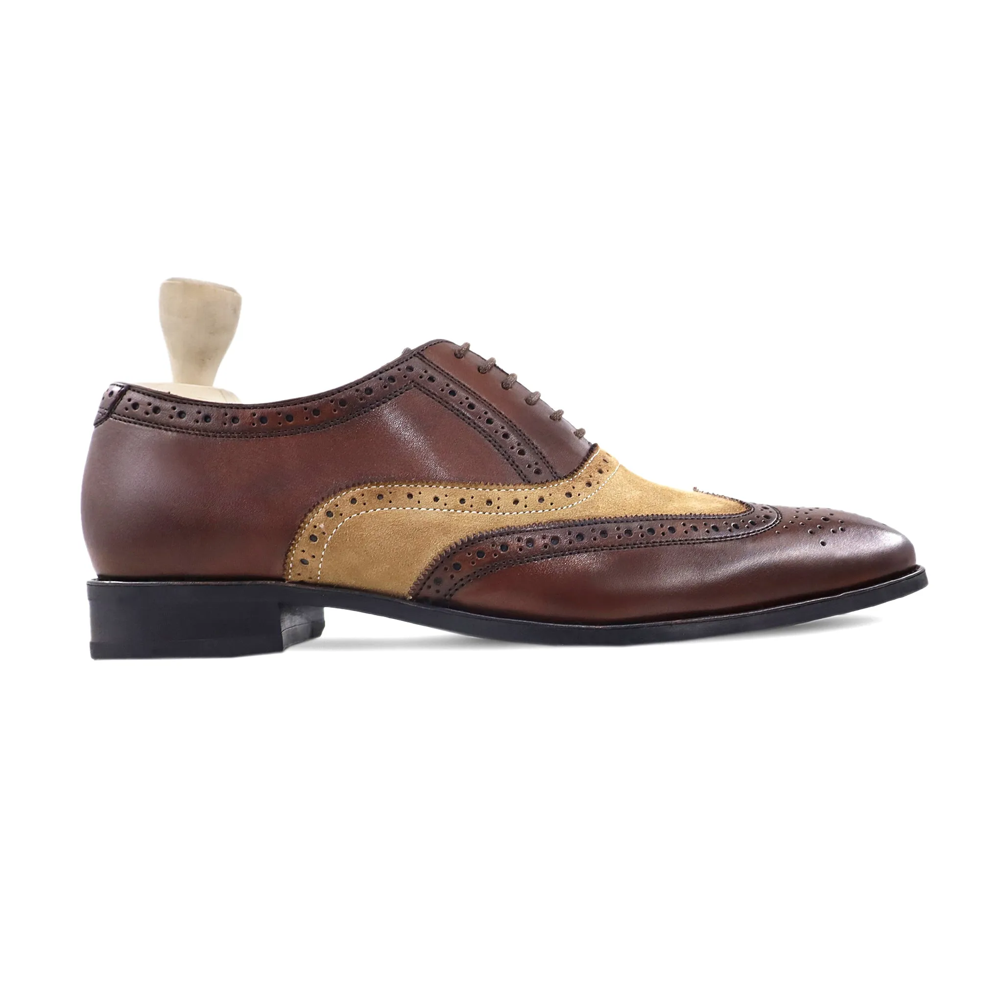 Travon - Men's Brown Calf Leather and Camel Kid Suede Oxford Shoe