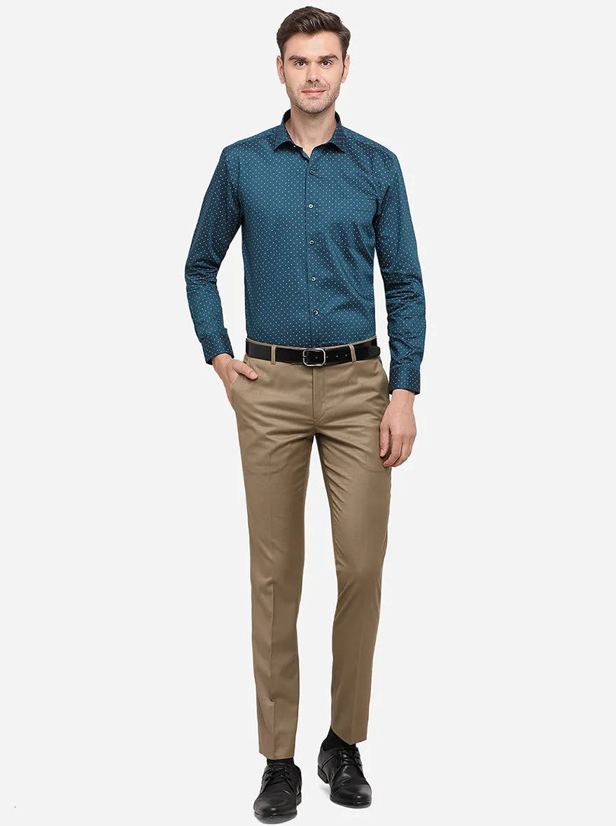 Turquoise Blue Printed Slim Fit Formal Shirt | Greenfibre