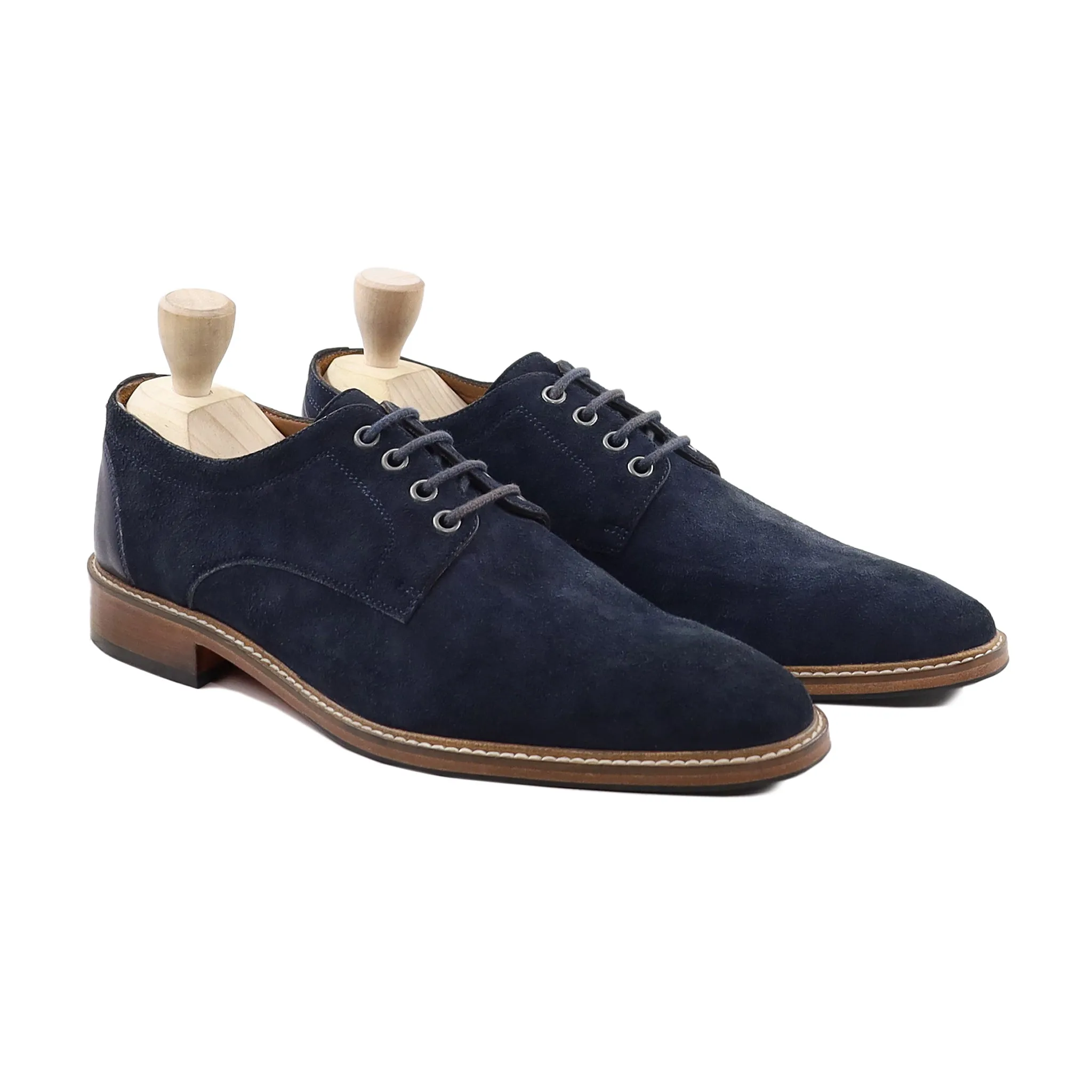 Zabuza - Men's Navy Blue Kid Suede Derby Shoe