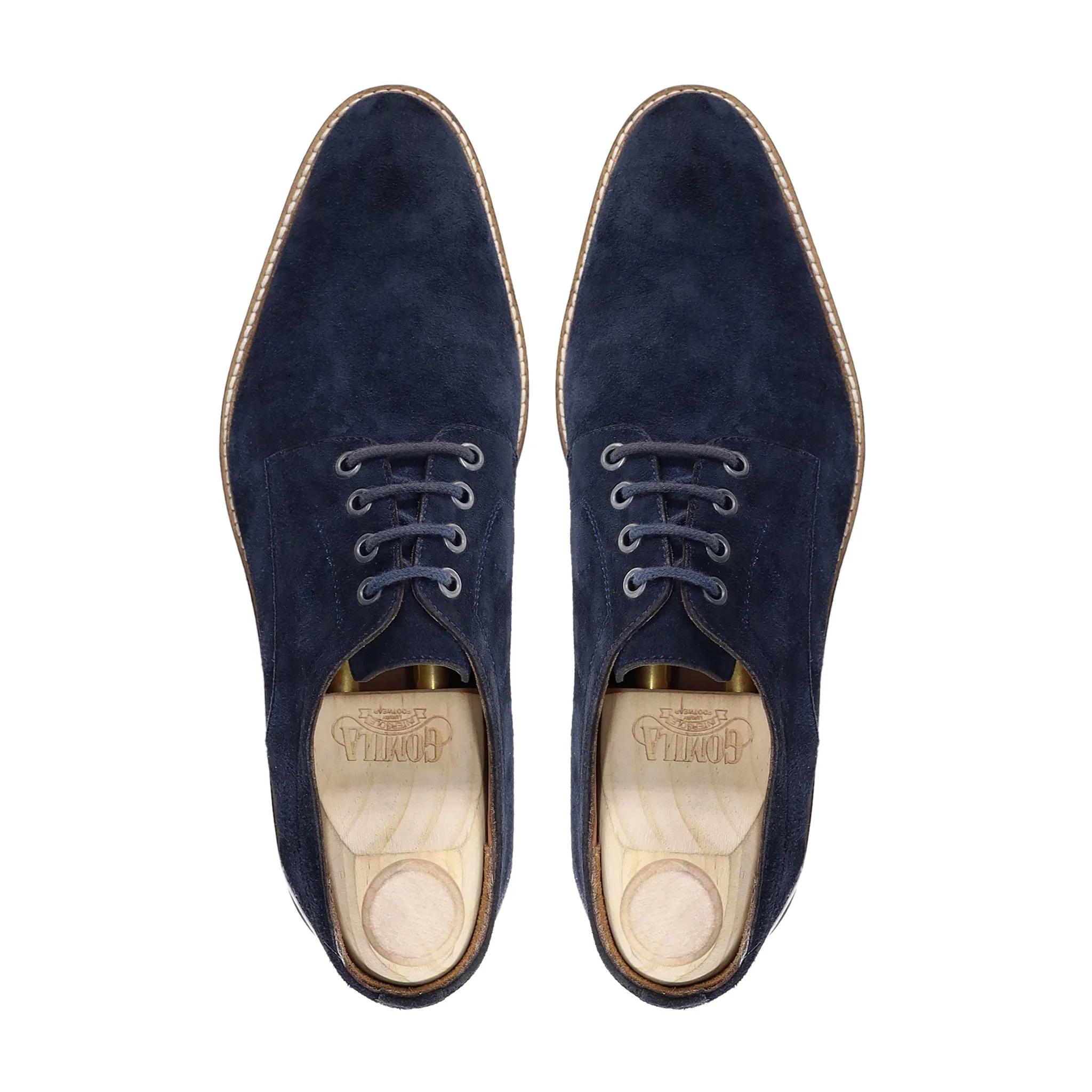 Zabuza - Men's Navy Blue Kid Suede Derby Shoe